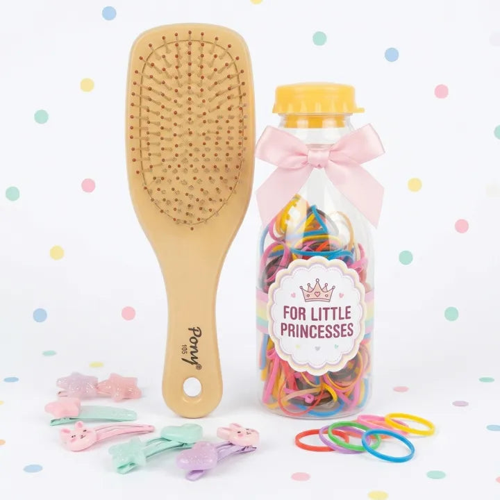 2 in 1 Hair Care Combo: Pony 105 Paddle Brush + Colorful Hair Rubber Bands Bottle