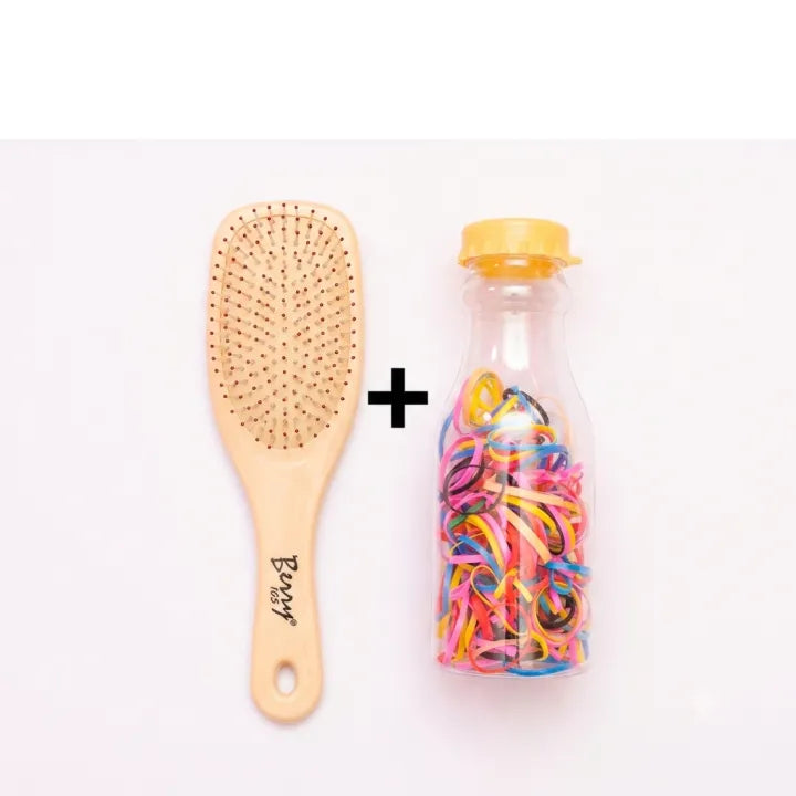 2 in 1 Hair Care Combo: Pony 105 Paddle Brush + Colorful Hair Rubber Bands Bottle