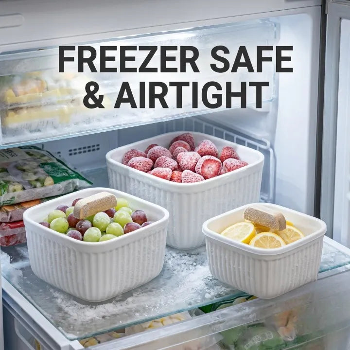 3 Pcs Plastic Food Storage Container Set with Airtight Lids | Square Kitchen Storage Boxes for Fridge, Freezer, Pantry | BPA Free Food Keeper