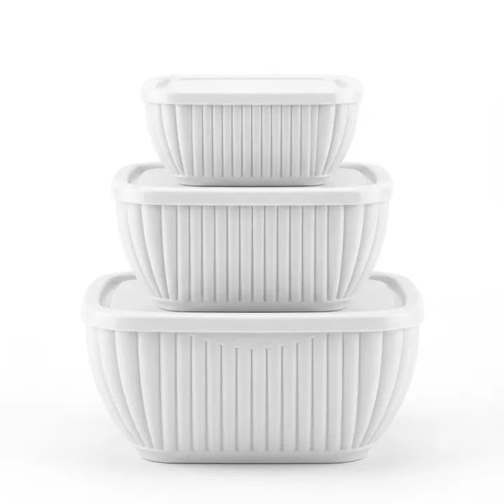 3 Pcs Plastic Food Storage Container Set with Airtight Lids | Square Kitchen Storage Boxes for Fridge, Freezer, Pantry | BPA Free Food Keeper
