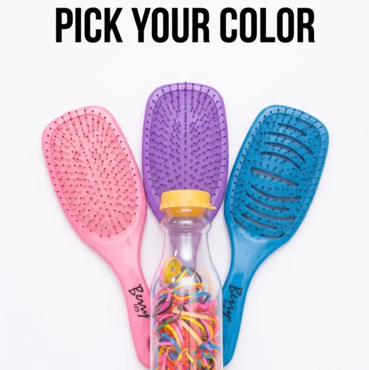 2 in 1 Hair Care Combo: Pony 105 Paddle Brush + Colorful Hair Rubber Bands Bottle