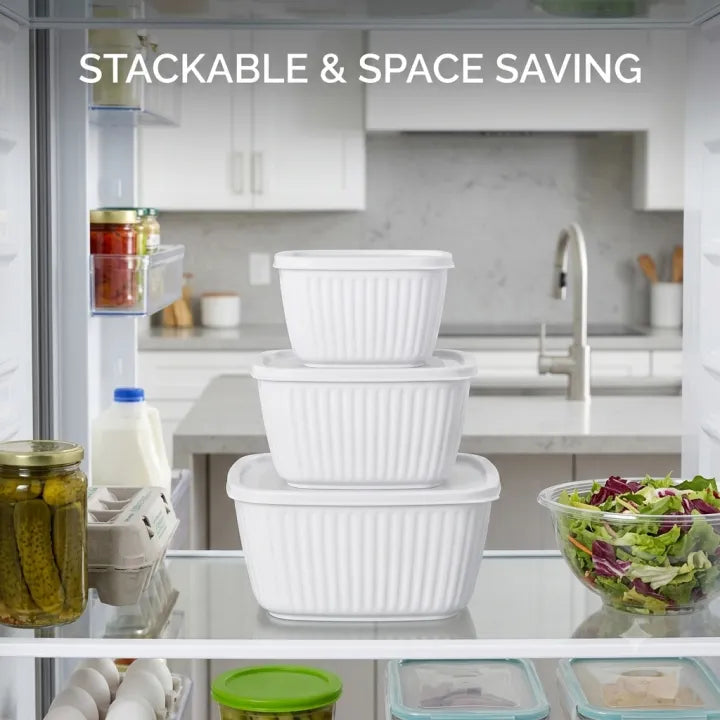 3 Pcs Plastic Food Storage Container Set with Airtight Lids | Square Kitchen Storage Boxes for Fridge, Freezer, Pantry | BPA Free Food Keeper